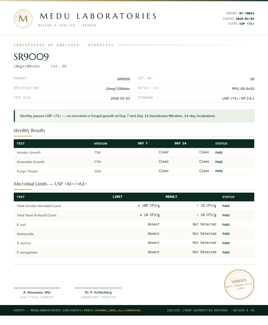 SR9009 Sterility report by Medu Laboratories