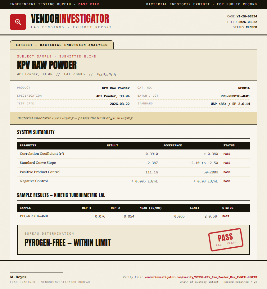 KPV Raw Powder Endotoxin report by VendorInvestigator